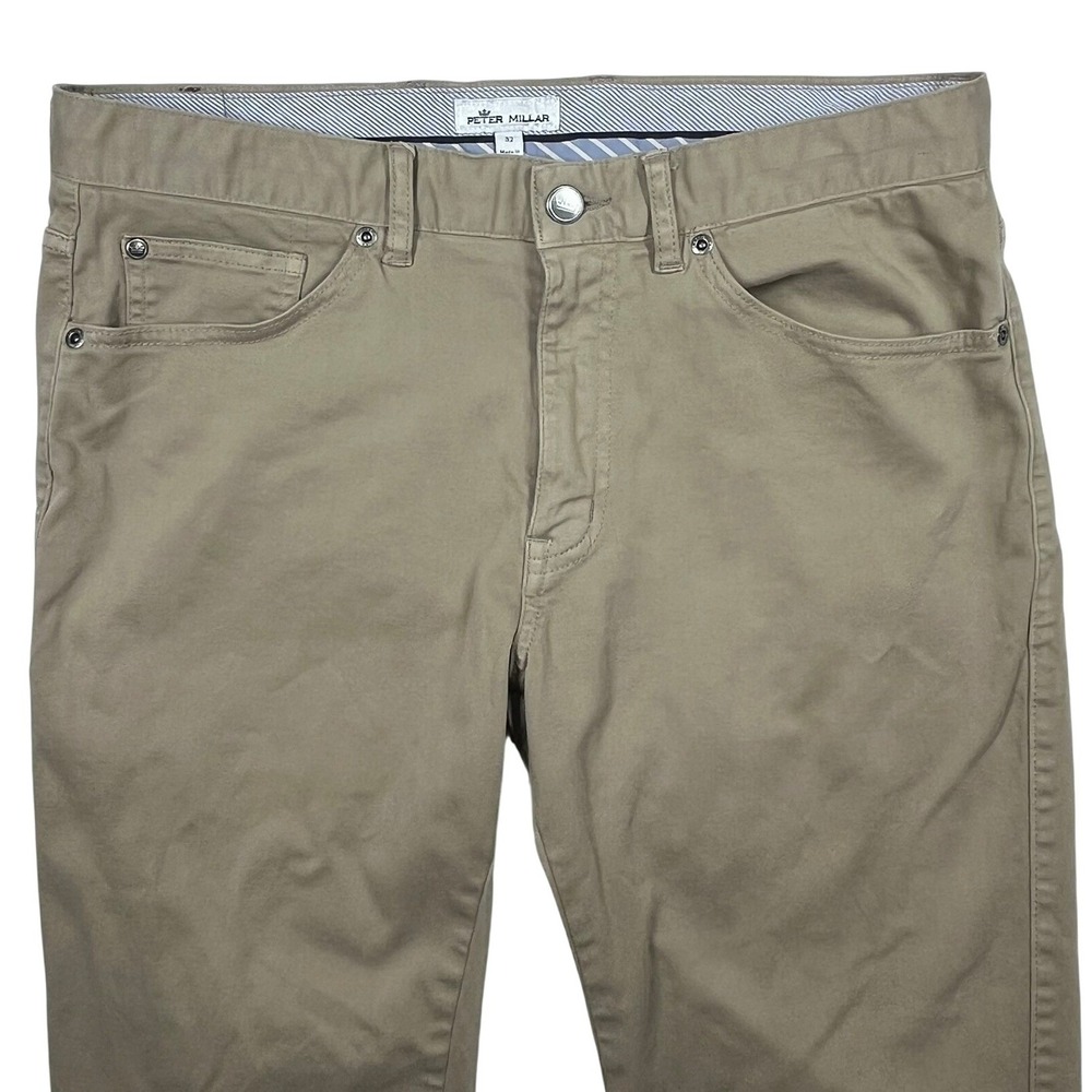 Peter Millar Signature Sateen Five-Pocket Pants Mens 32x33 Khaki ME0B39 *Flaw - Picture 6 of 16